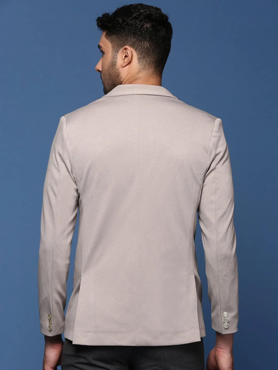 Men's Grey Slim Fit Single Breasted Blazer Reinforced Shoulder Panels
