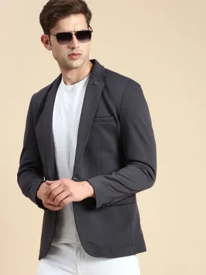 Reinforced Seam Durability Men's Grey Slim-Fit Single Breasted Blazer