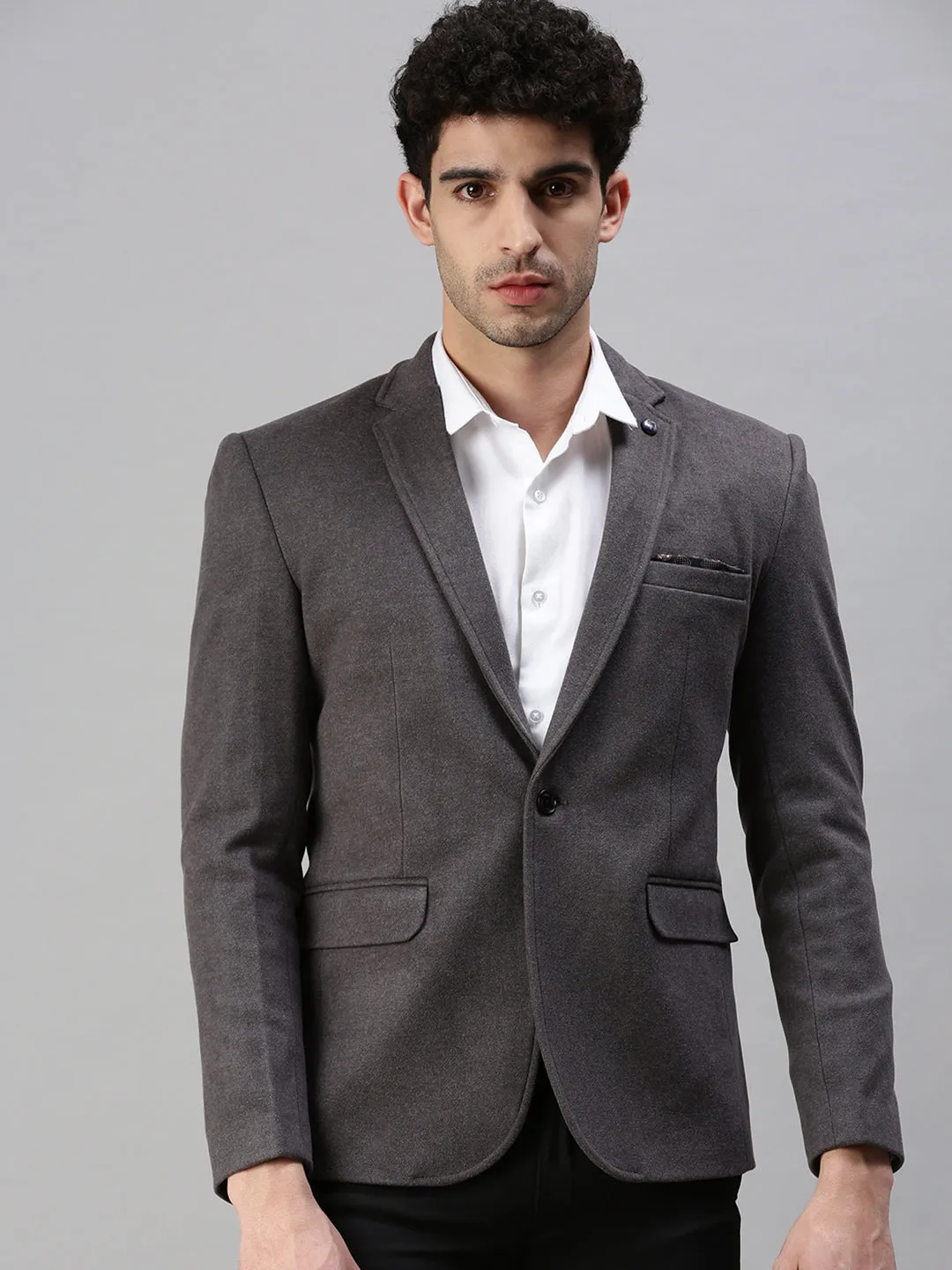 Men's Grey Solid Slim-Fit Single-Breasted Blazer Bonded Seam Technology Modular Design