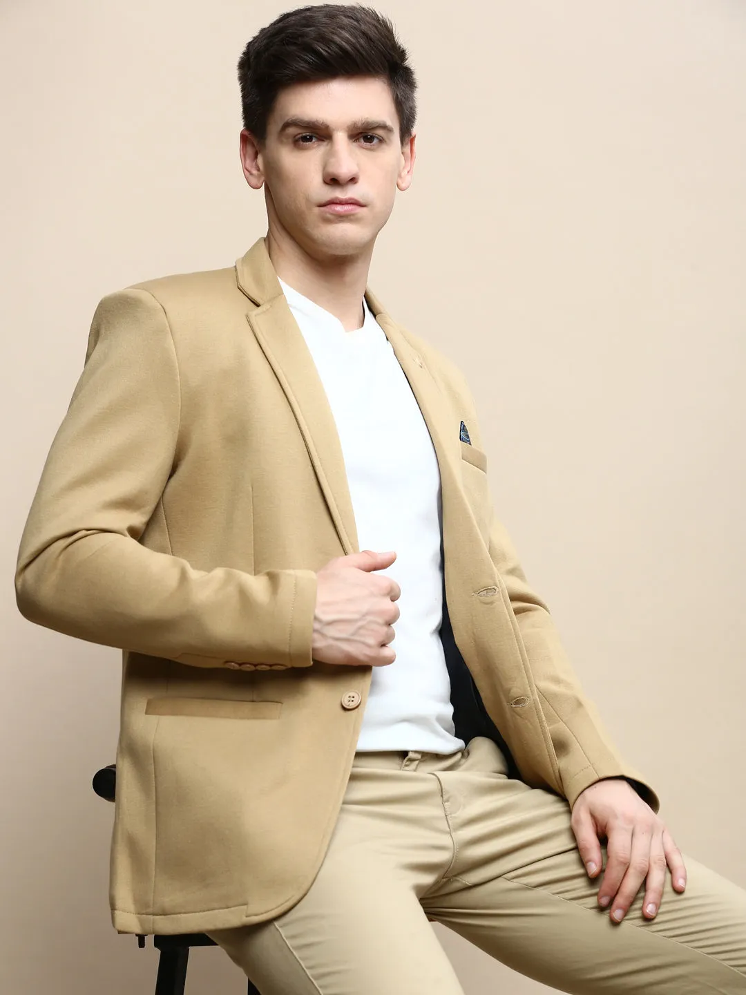 Men's Khaki Slim-Fit Single Breasted Blazer Mold resistant