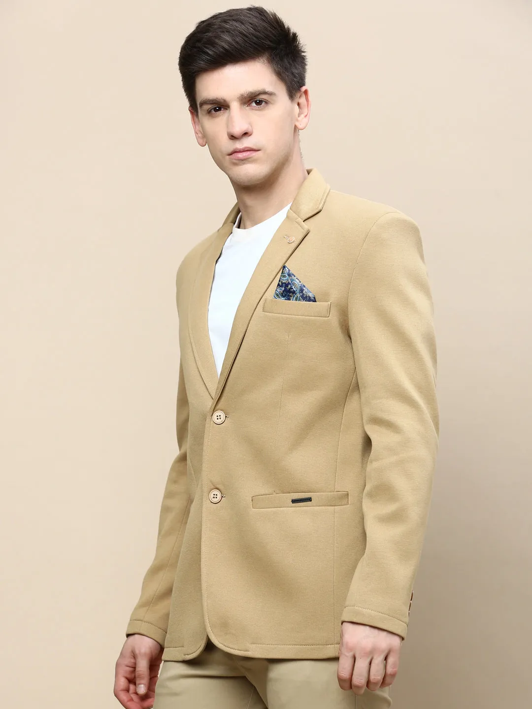 Men's Khaki Slim-Fit Single Breasted Blazer Flexible Layer Fit
