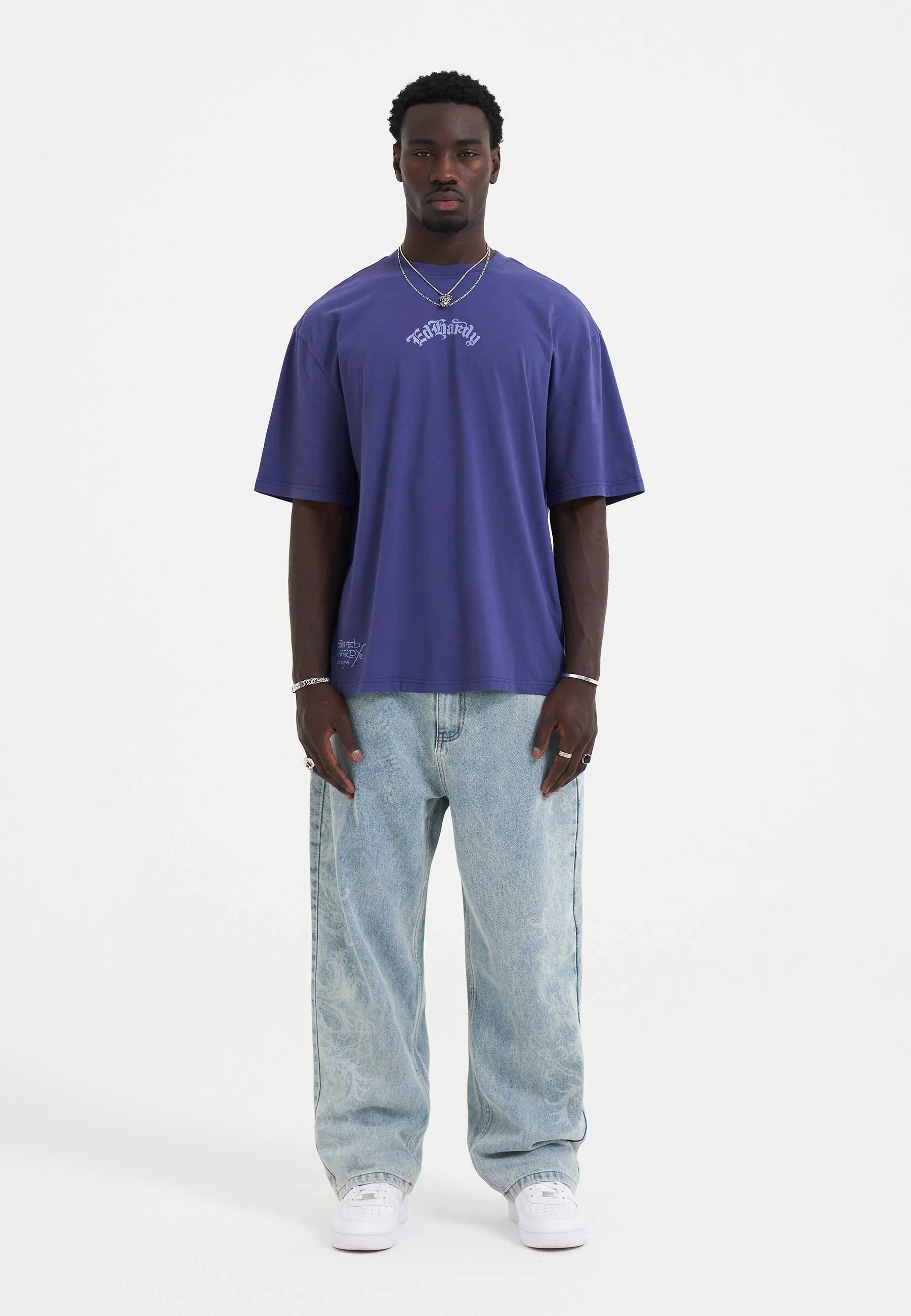 Mens Laser Etched Dragon Repeat Denim Trousers Jeans - Bleach Night Out Everyday Holiday Vibes Comfy Design