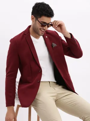 Men's Maroon Slim-Fit Single Breasted Notched Lapel Collar Cotton Casual Blazer TemperatureRegulating Fabric High Collar Style