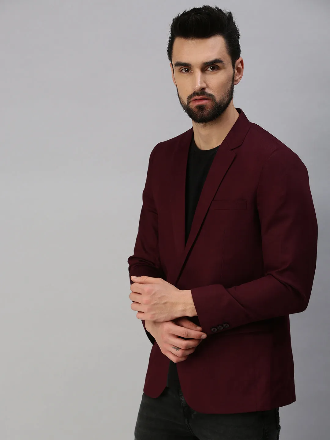 Men's Maroon Solid Single Breasted Party Blazers Reversible Dual Layer Daily Wear Jacket