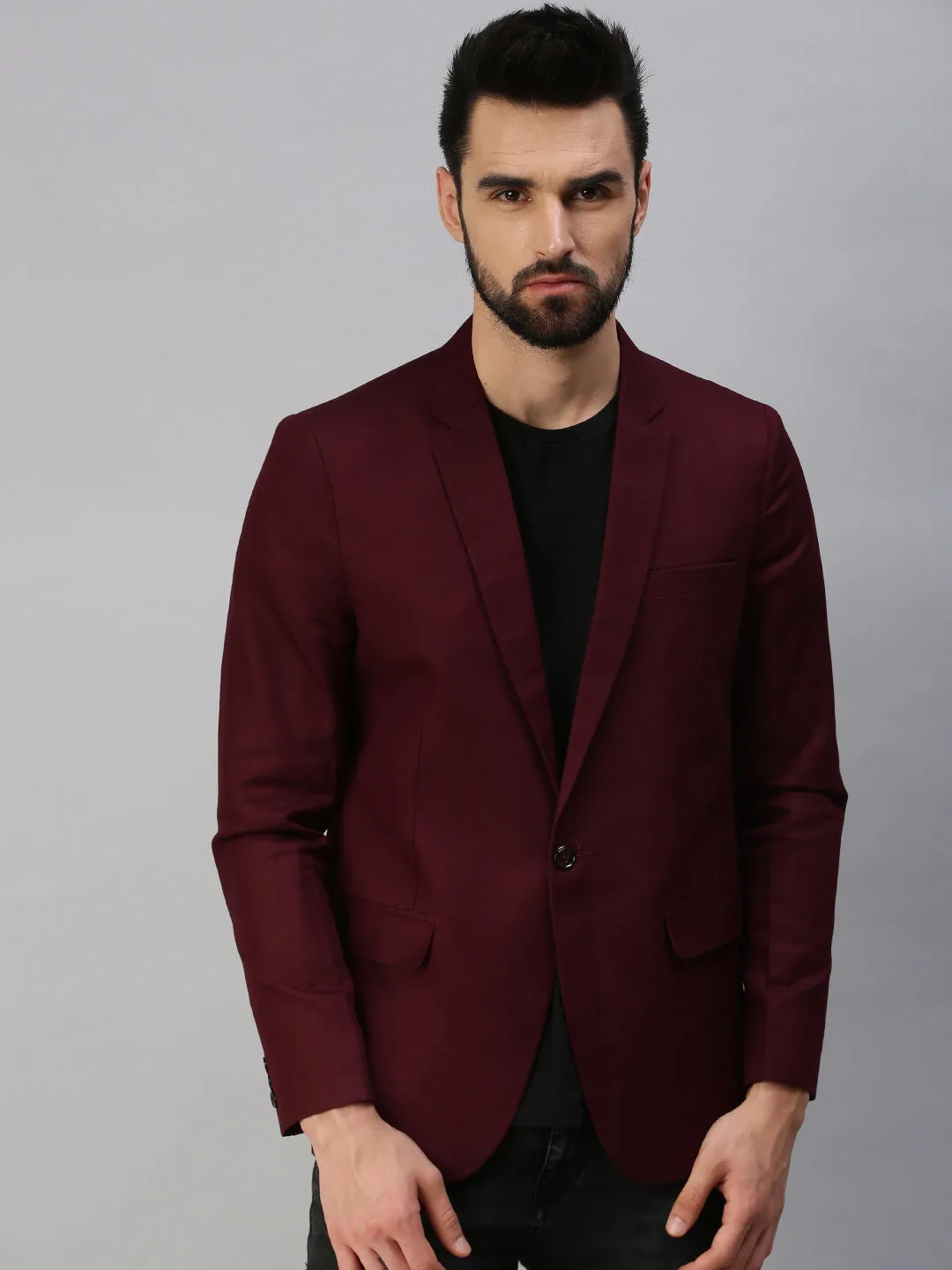 Men's Maroon Solid Single Breasted Party Blazers Neutral Fit Design Compact Layer