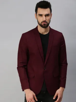 Men's Maroon Solid Single Breasted Party Blazers Neutral Fit Design Compact Layer