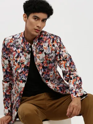 Men's Multi Printed Bandhgala Slim Fit Blazer Layer Piece