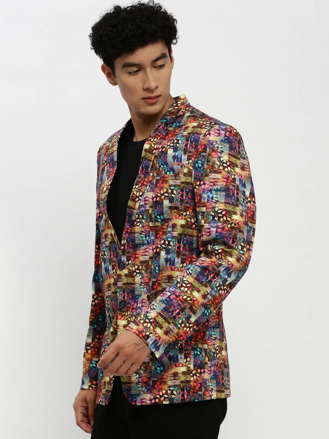 Abrasion Resistant Finish Multi Purpose Loops Men's Multi Printed Notched Lapel Single Breasted Blazer
