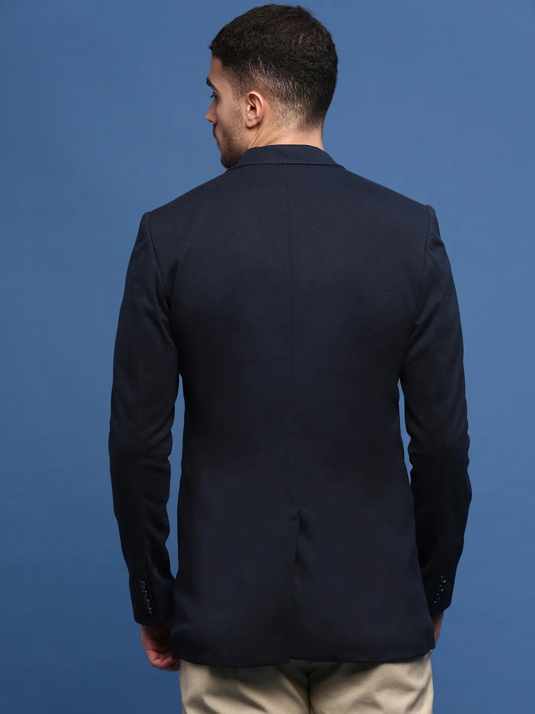 Minimal Aesthetic Men's Navy Blue Slim Fit Single Breasted Notched Lapel Collar Cotton Blazers