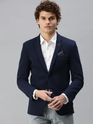 Men's Navy Blue Solid Single-Breasted Slim-Fit Blazer Easy Layering