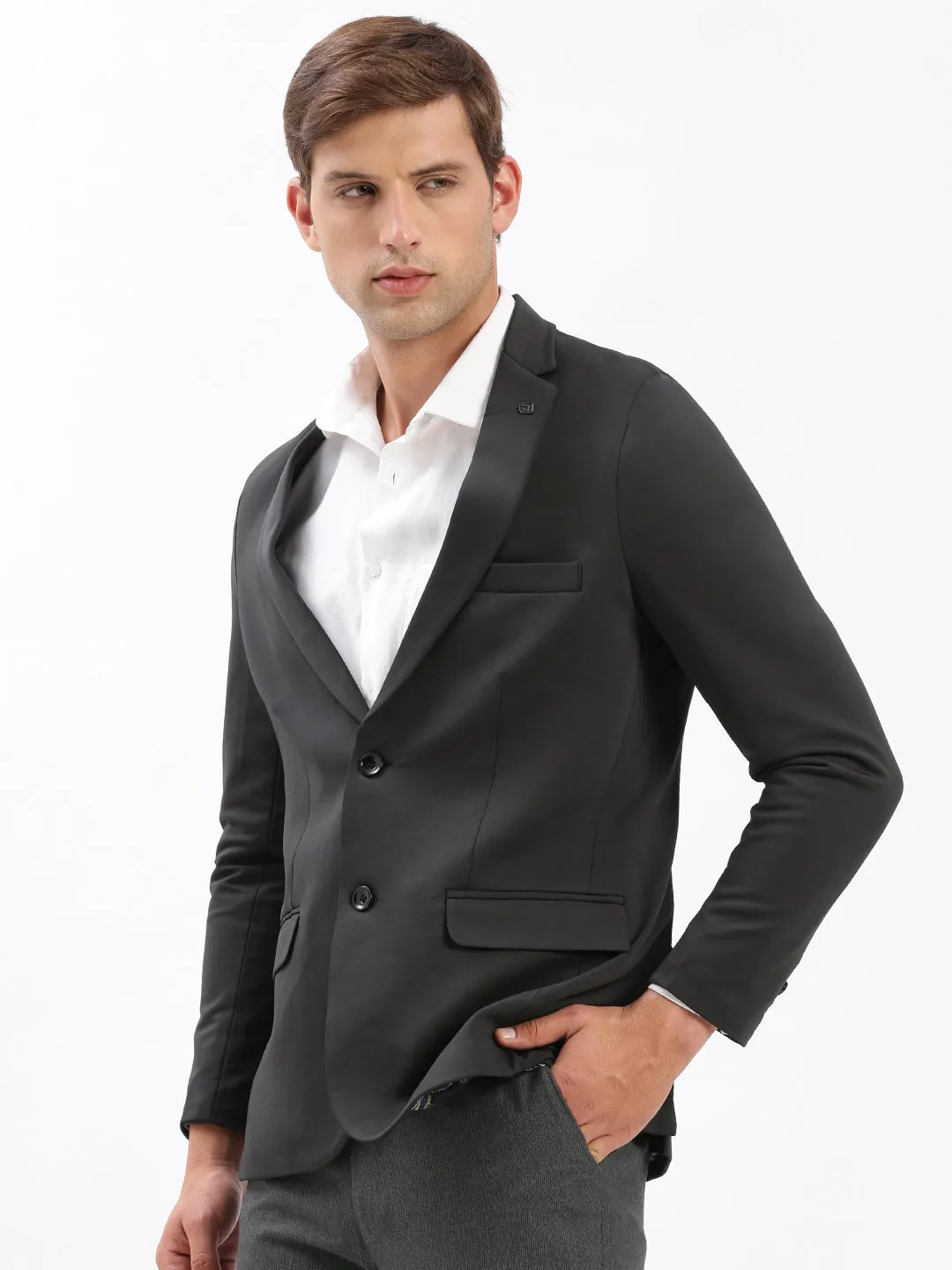 Men's Notched Lapel Solid Charcoal Blazer simple design Ventilated Back