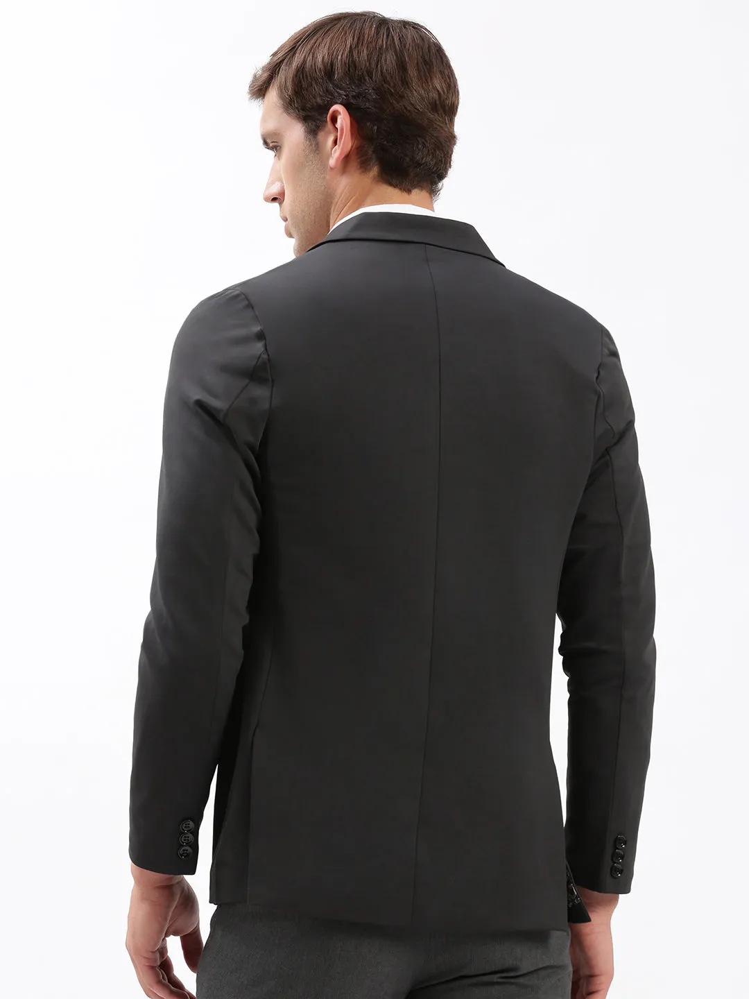 Compression Layer Mesh Venting Men's Notched Lapel Solid Charcoal Blazer