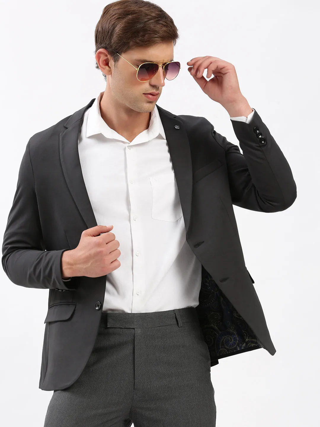 Men's Notched Lapel Solid Charcoal Blazer heavy duty fabric MagneticClosureSystem