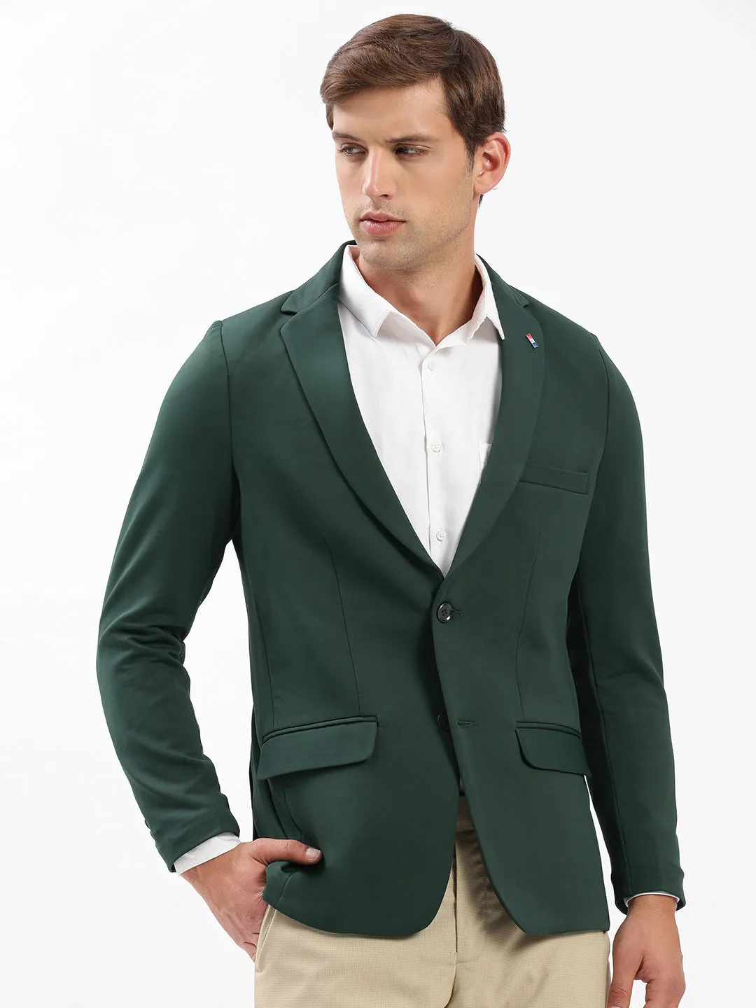 Top Guard Moisture Wicking Inner Layer Men's Notched Lapel Solid Green Casual Blazer