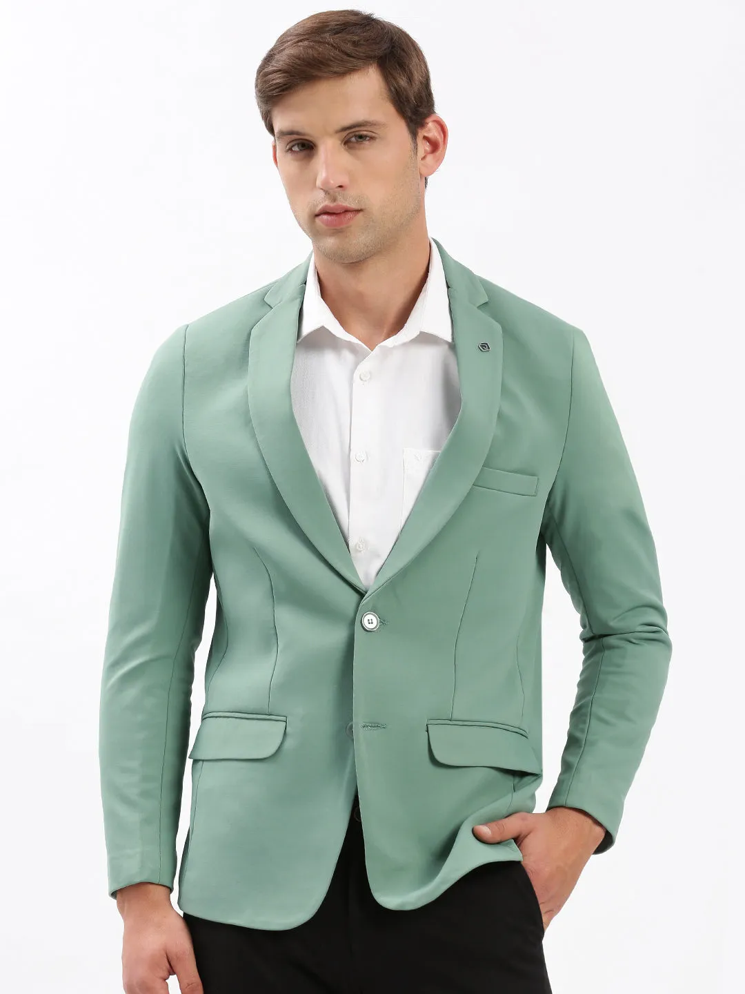 Men's Notched Lapel Solid Sea Green Blazer Lightweight Layer