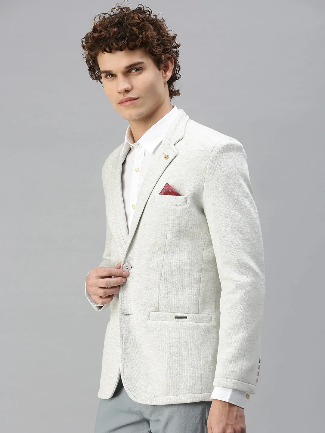 Body Mapped Ventilation Men's Off White Solid Single-Breasted Slim-Fit Blazer