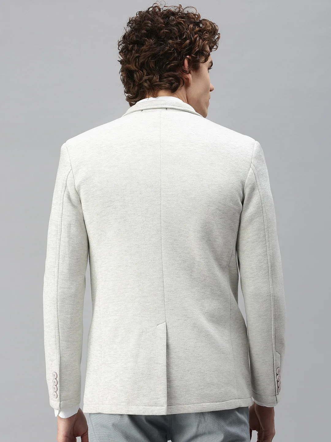 Men's Off White Solid Single-Breasted Slim-Fit Blazer Thermal regulation Cozy Fit