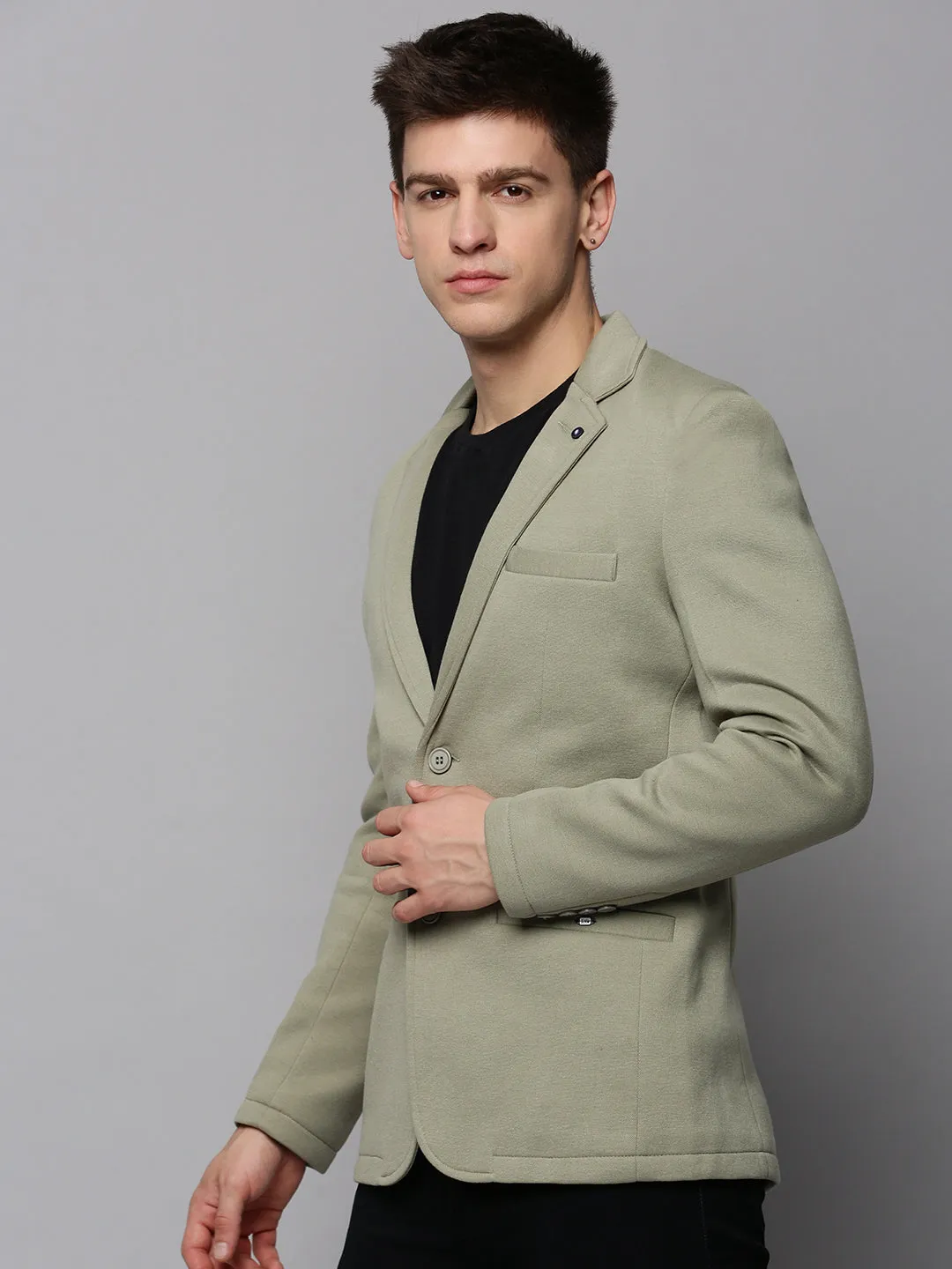 Men's Olive Single-Breasted Notched Lapel Blazers WaterResistantCoating