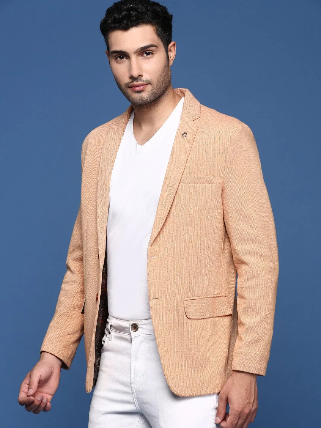 SlimSilhouette Men's Orange Slim Fit Single Breasted Blazer