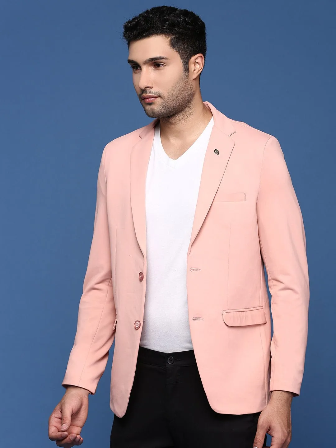 Men's Peach Slim Fit Single Breasted Blazer Reinforced Zippers Removable Hood