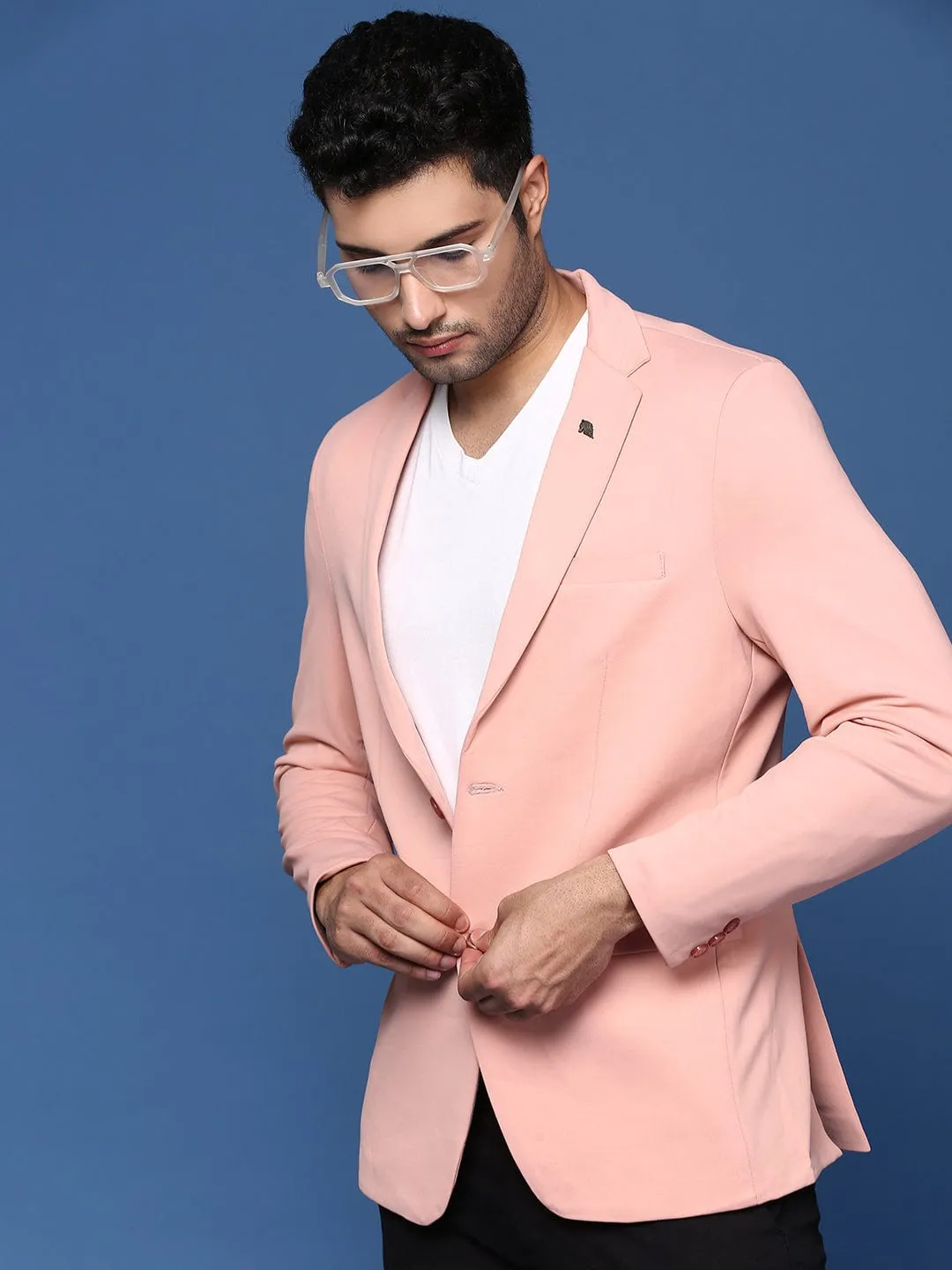 Men's Peach Slim Fit Single Breasted Blazer Interchangeable Liners Utility Pockets