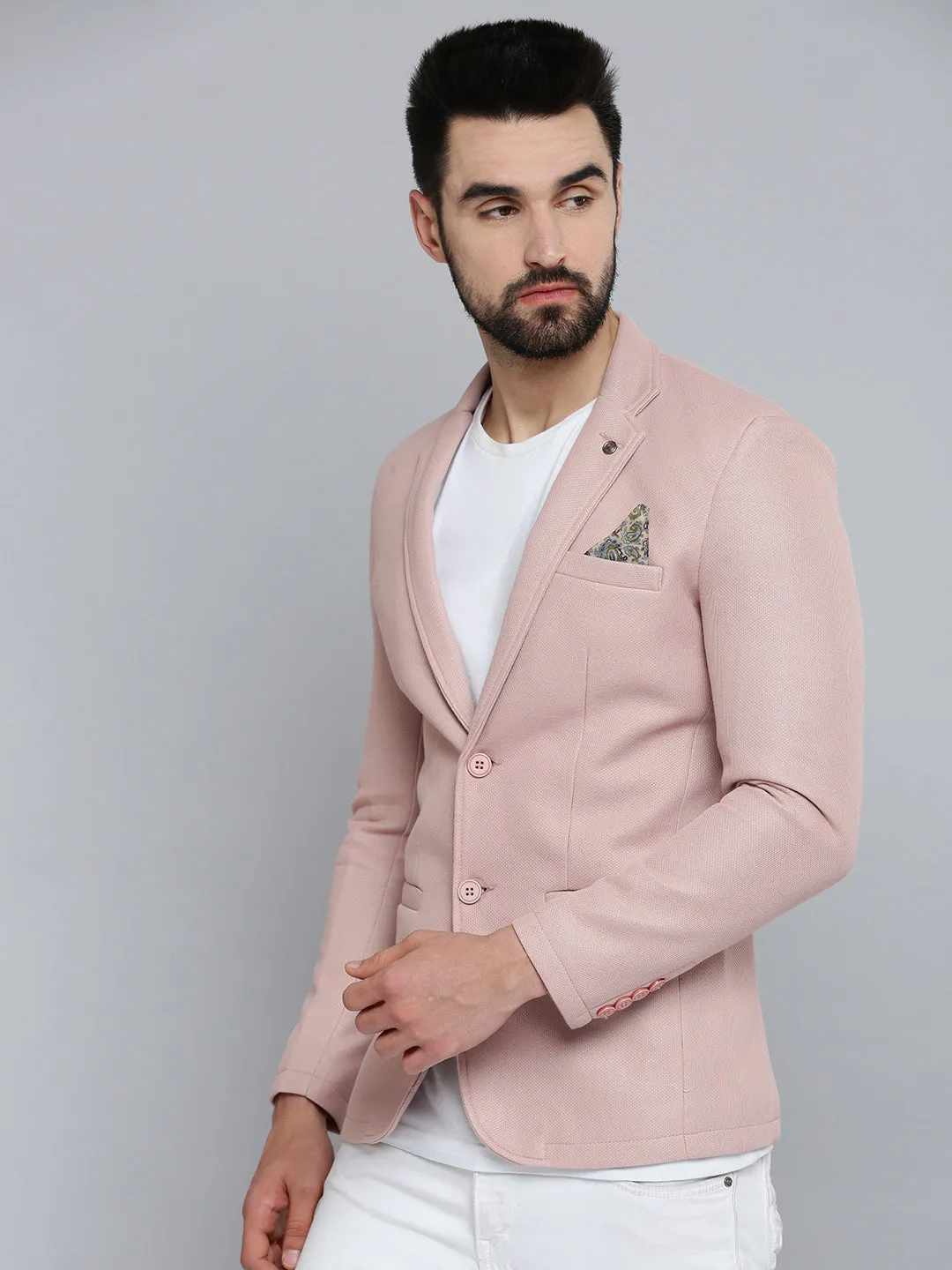 Breathable fabric Packable Technology Men's Pink Solid Single-Breasted Blazers