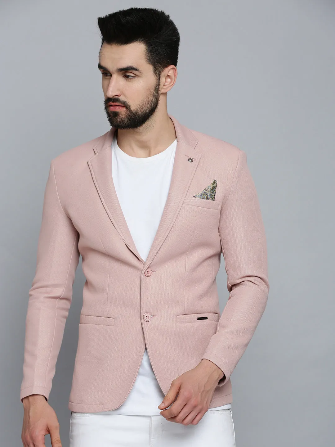 Men's Pink Solid Single-Breasted Blazers Sporty Chic