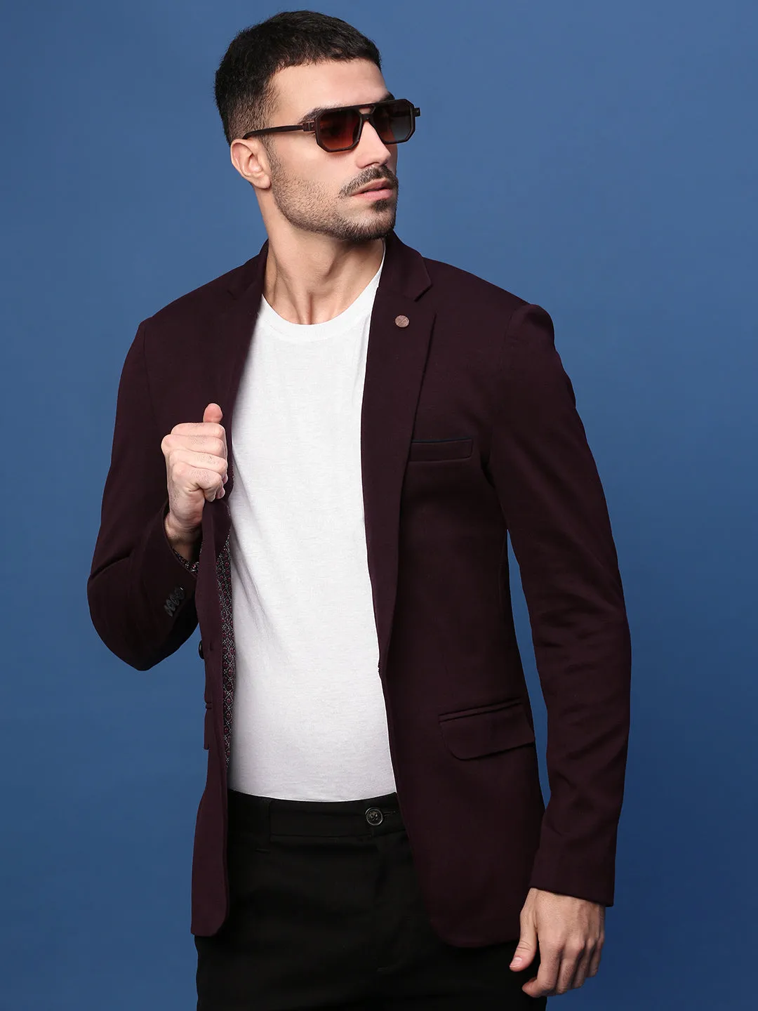 Men's Purple Slim Fit Single Breasted Blazer Matte Fabric