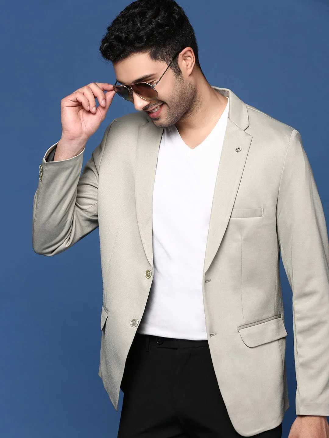 Men's Sea Green Notched Lapel Slim Fit Single Breasted Cotton Blazers Light Look