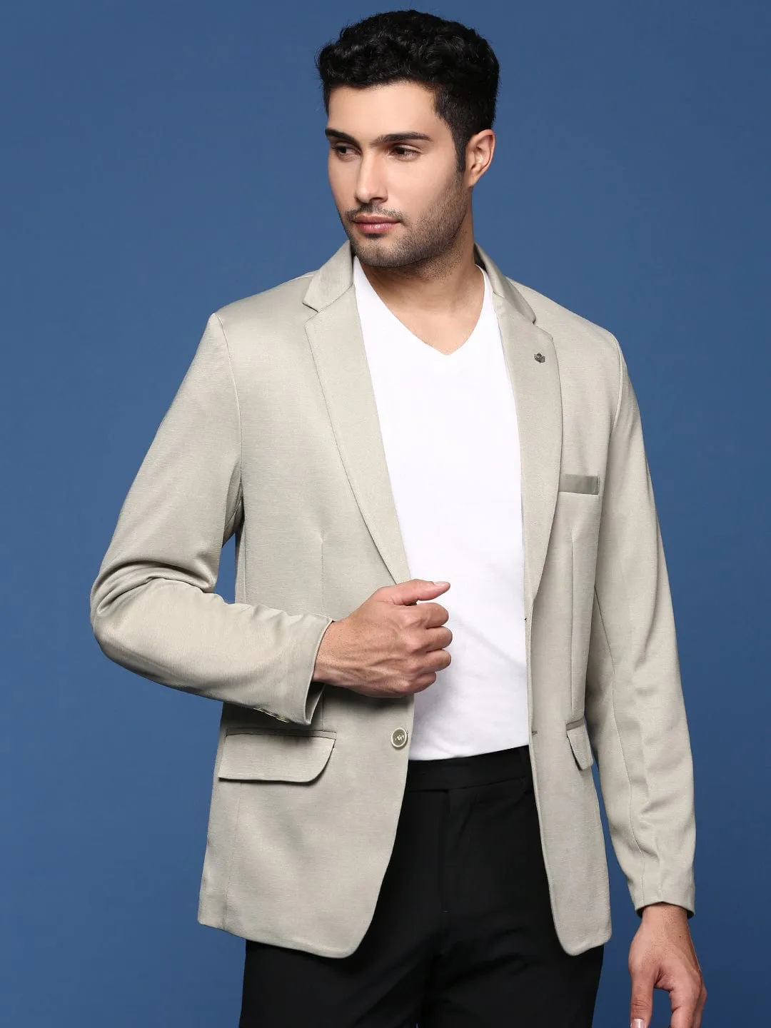Men's Sea Green Notched Lapel Slim Fit Single Breasted Cotton Blazers Chill Day Layer