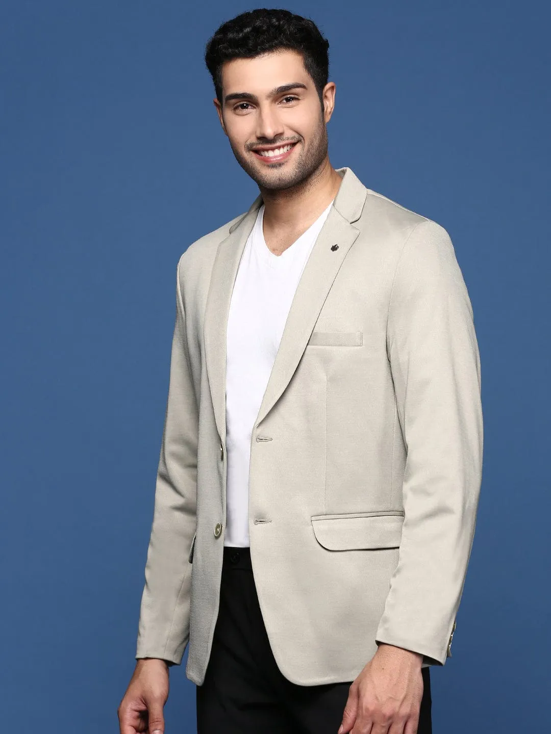 Reversible Dual Layer Four Way Stretch Men's Sea Green Notched Lapel Slim Fit Single Breasted Cotton Blazers