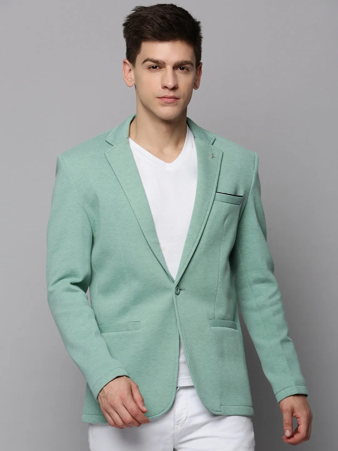 Drop Tail Hem Easy Comfort Men's Sea Green Single-Breasted Casual Blazer