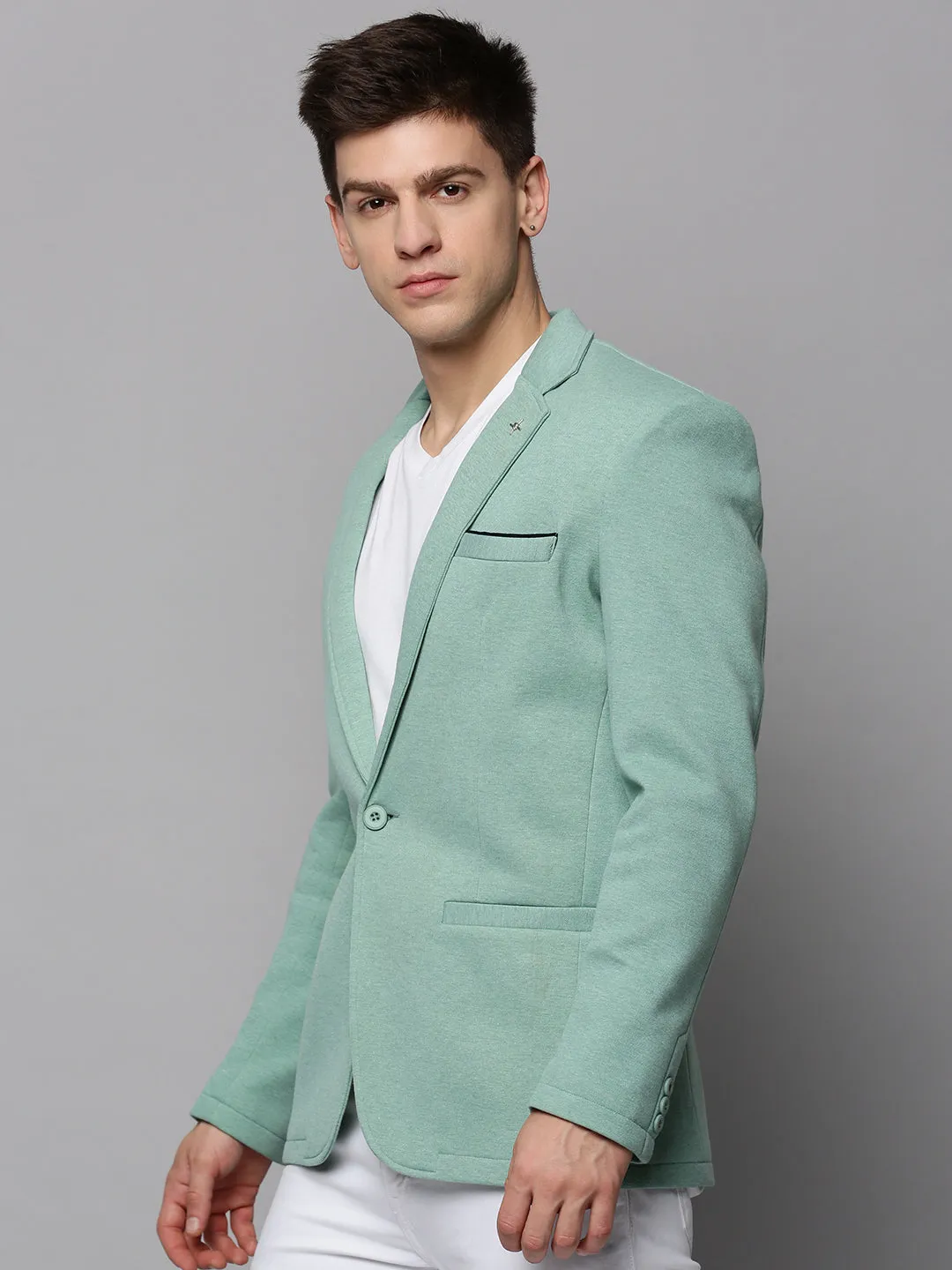 Men's Sea Green Single-Breasted Casual Blazer Compact Packability