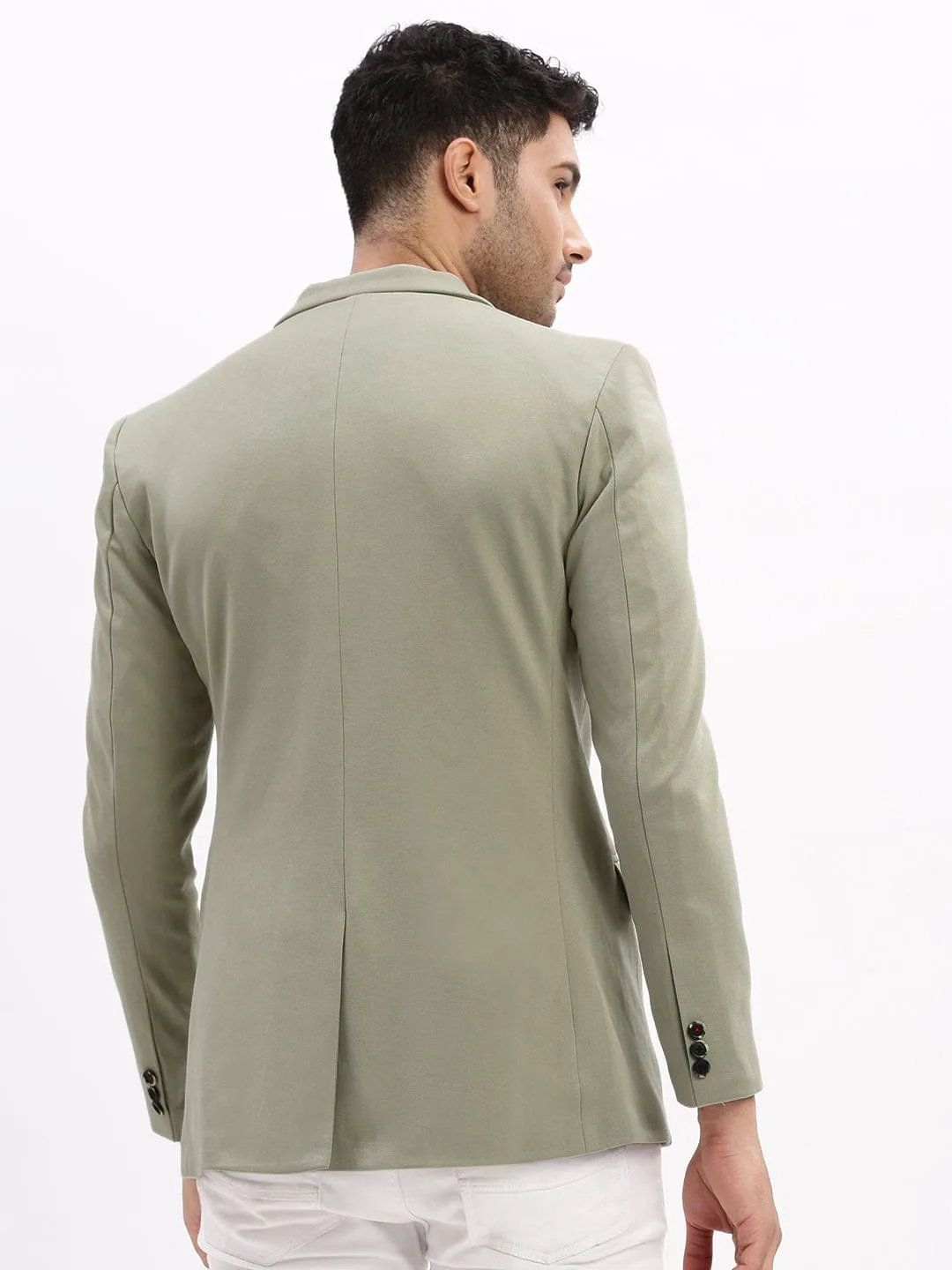 Men's Sea Green Single Breasted Notched Lapel Collar Casual Blazer Three Layer Laminate