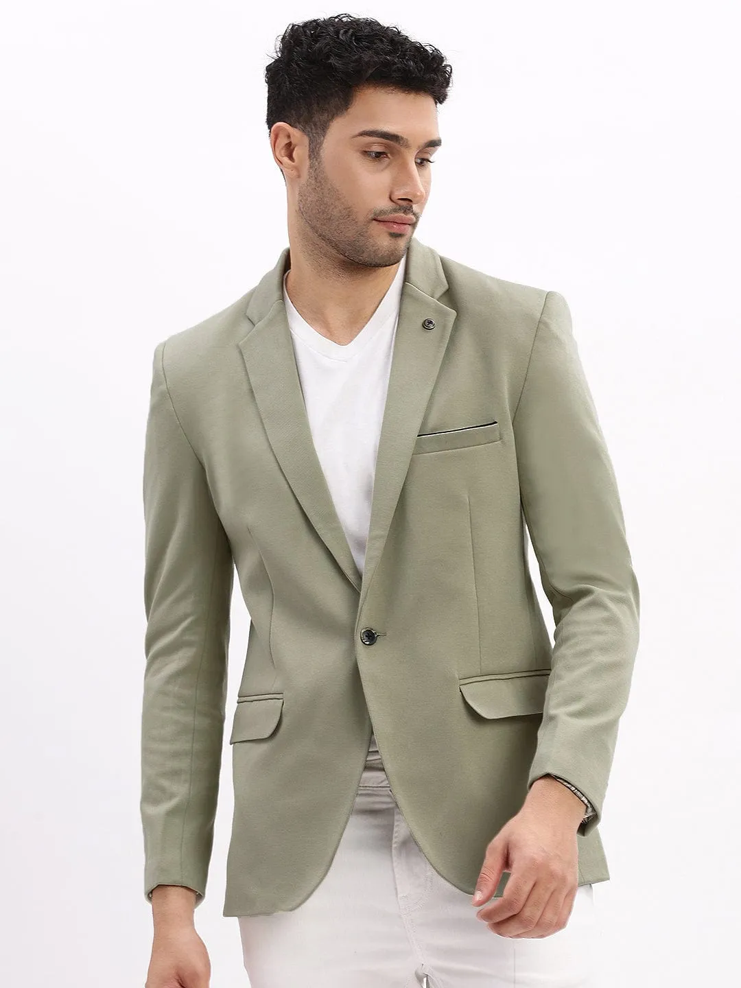 Mesh Ventilation Panels Men's Sea Green Single Breasted Notched Lapel Collar Casual Blazer