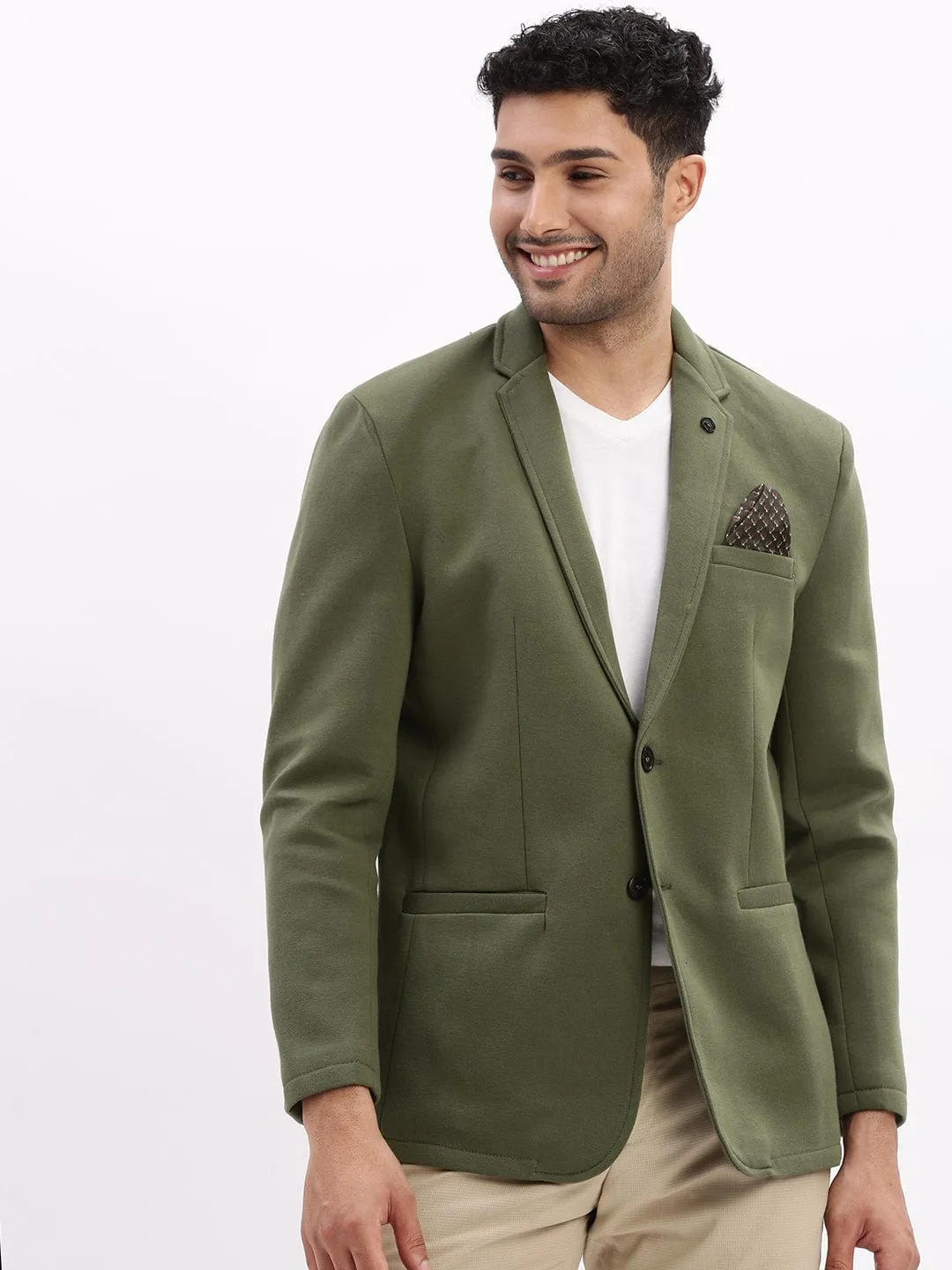 Lightweight Polyester Blend Adaptive Layering System Men's Solid Green Single Breasted Casual Blazer