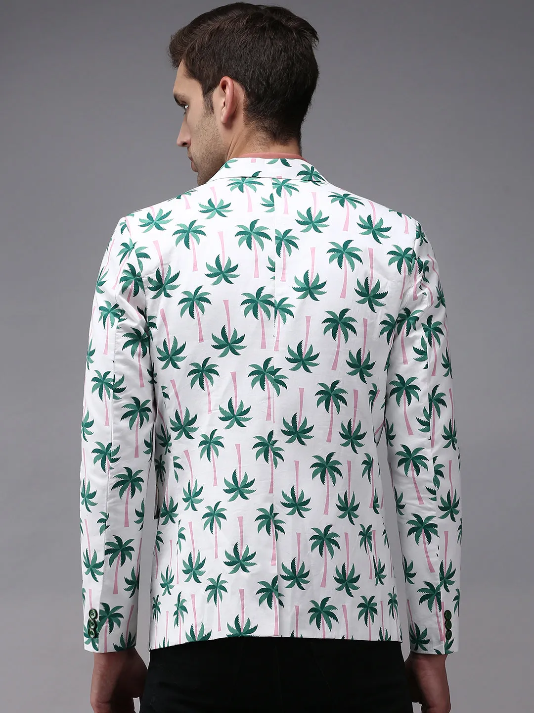 Men's White Printed Single Breasted Blazers Modular Design