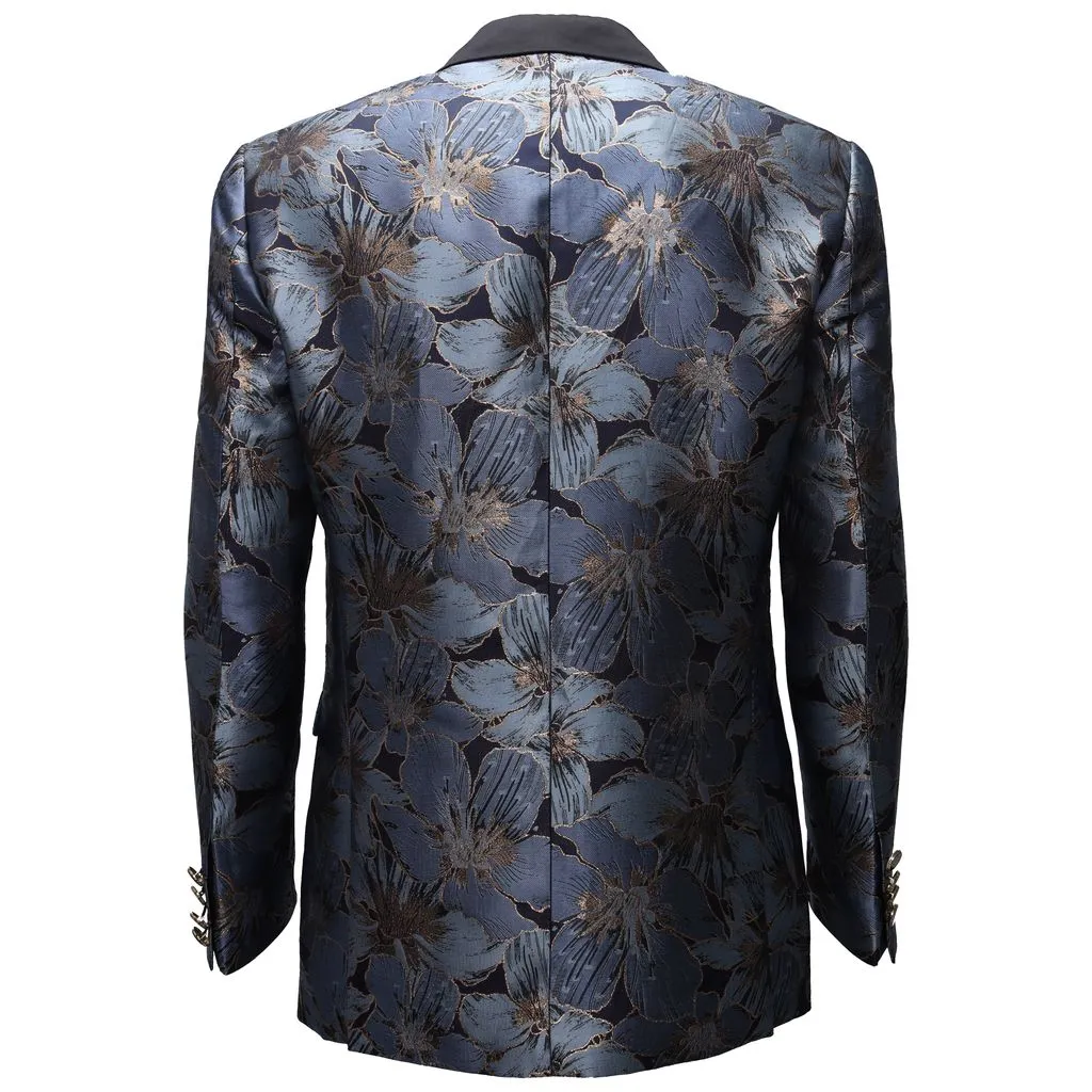 All Season Performance Weave Midnight Bloom Jacquard Blazer - BLUE/GOLD