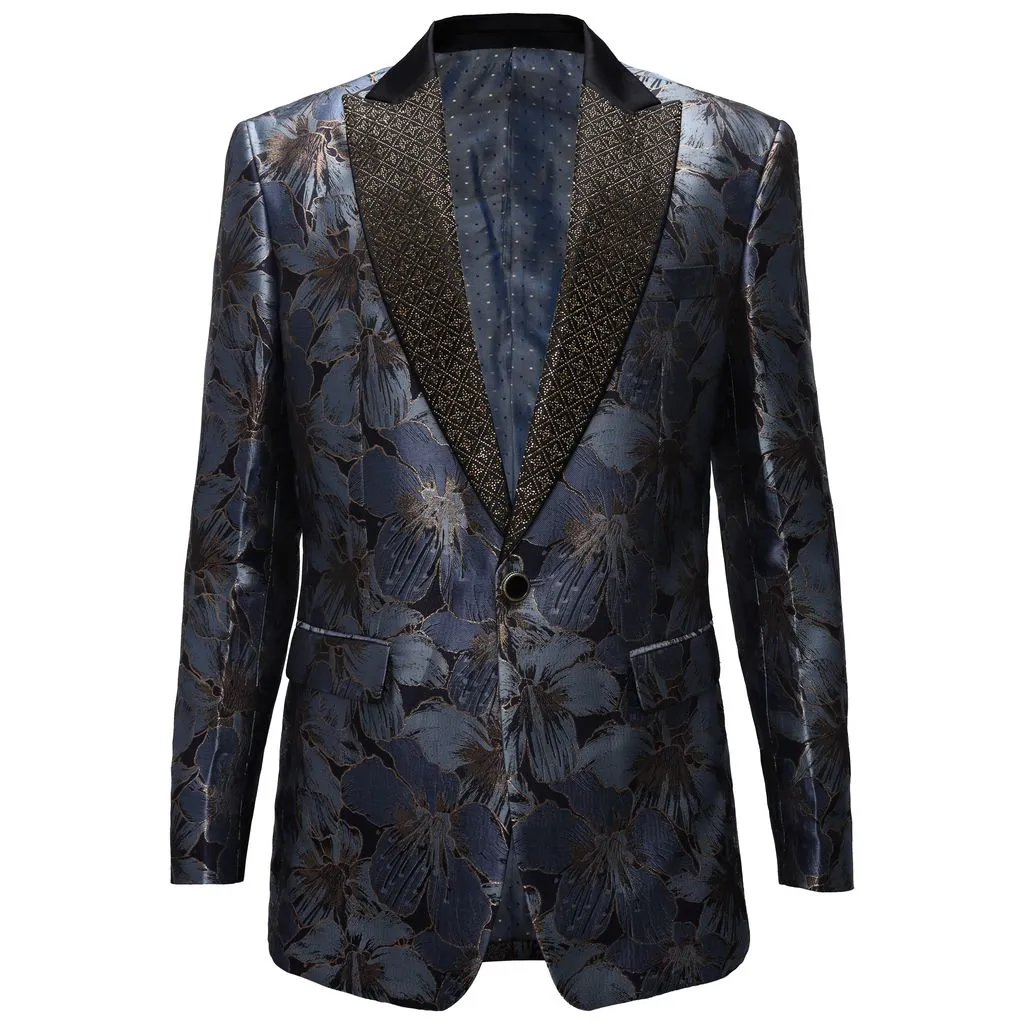 Midnight Bloom Jacquard Blazer - BLUE/GOLD Timeless Fit Style