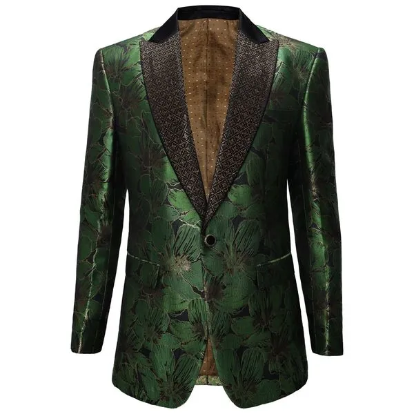 Midnight Bloom Jacquard Blazer GREEN GOLD Cozy Texture Luxury Appeal