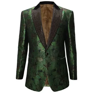Midnight Bloom Jacquard Blazer GREEN GOLD Cozy Texture Luxury Appeal