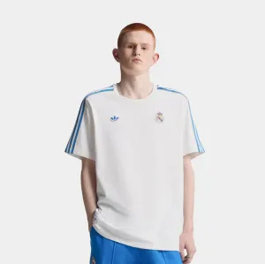 Breathable Yarn Composition Beach relaxation Real Madrid Terrace Icon Mens Short Sleeve Shirt (White/Blue)