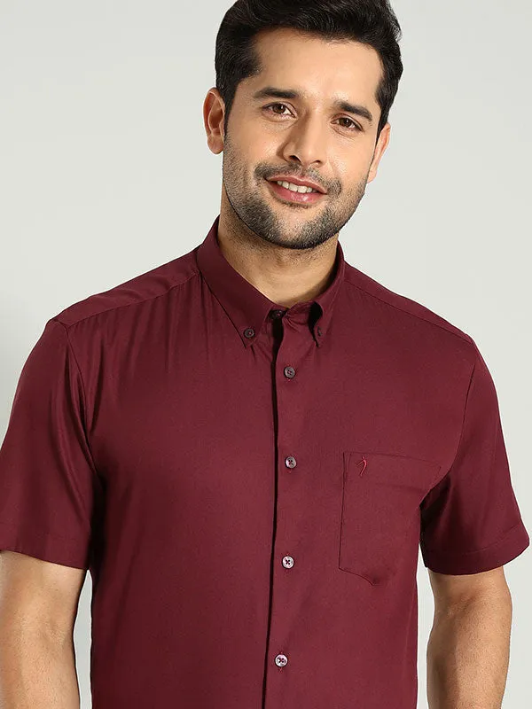 Multi Functional Pockets Fall Fashion Men Solid Half Sleeve Cotton Blend Shirt