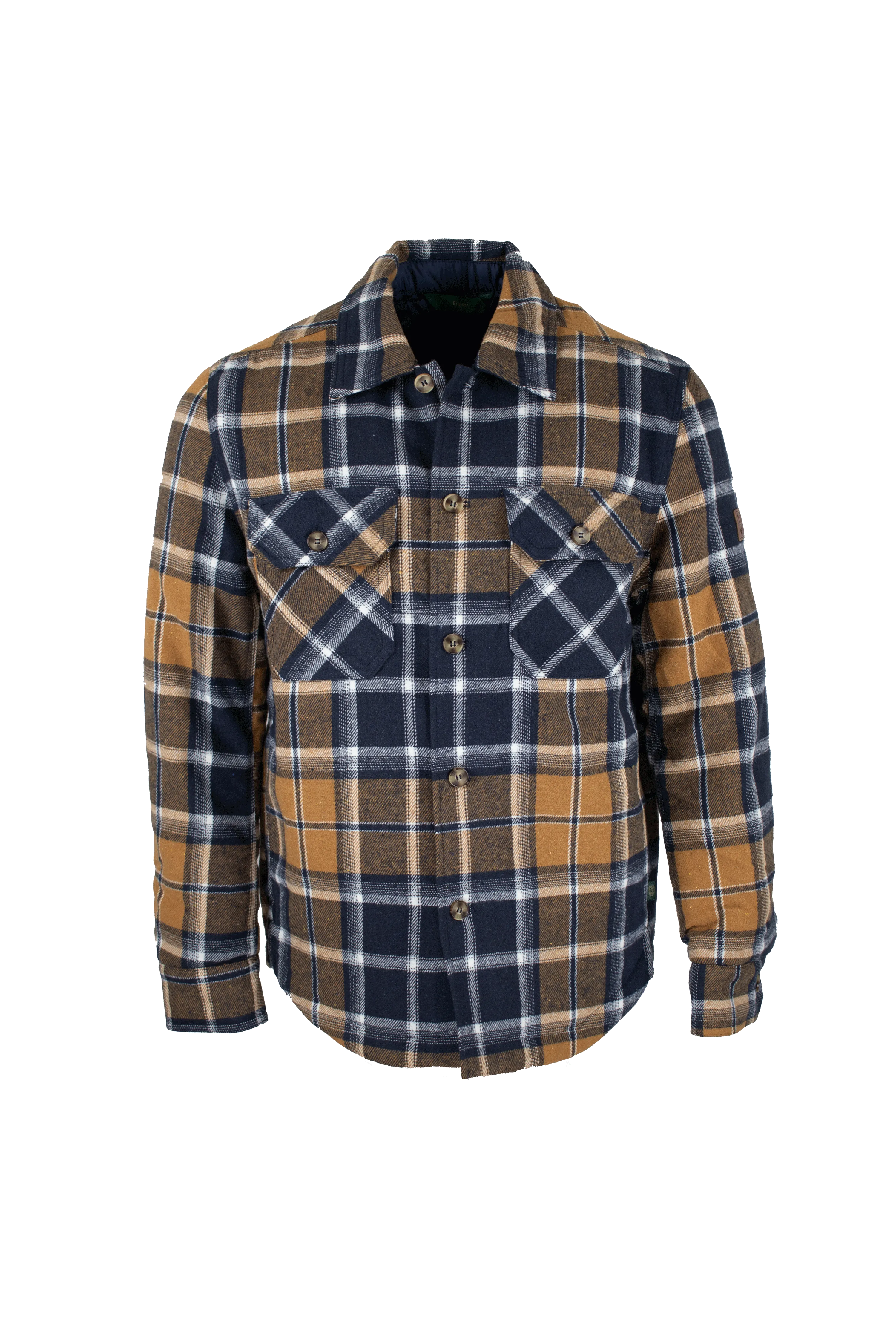 MJ001 - Men's Check Padded Overshirt - MUSTARD Layered Paneling