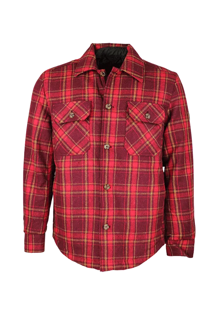 MJ001 - Men's Check Padded Overshirt - RED Outdoor Jacket