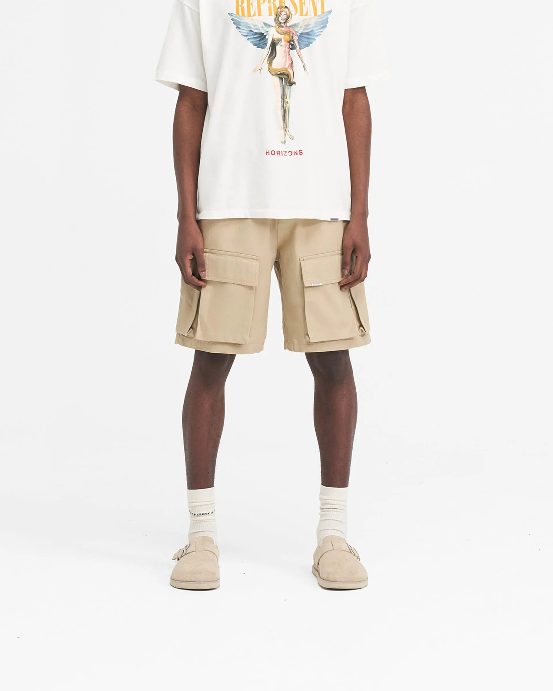 Baggy Cotton Cargo Short - Sandstone Compression Lining
