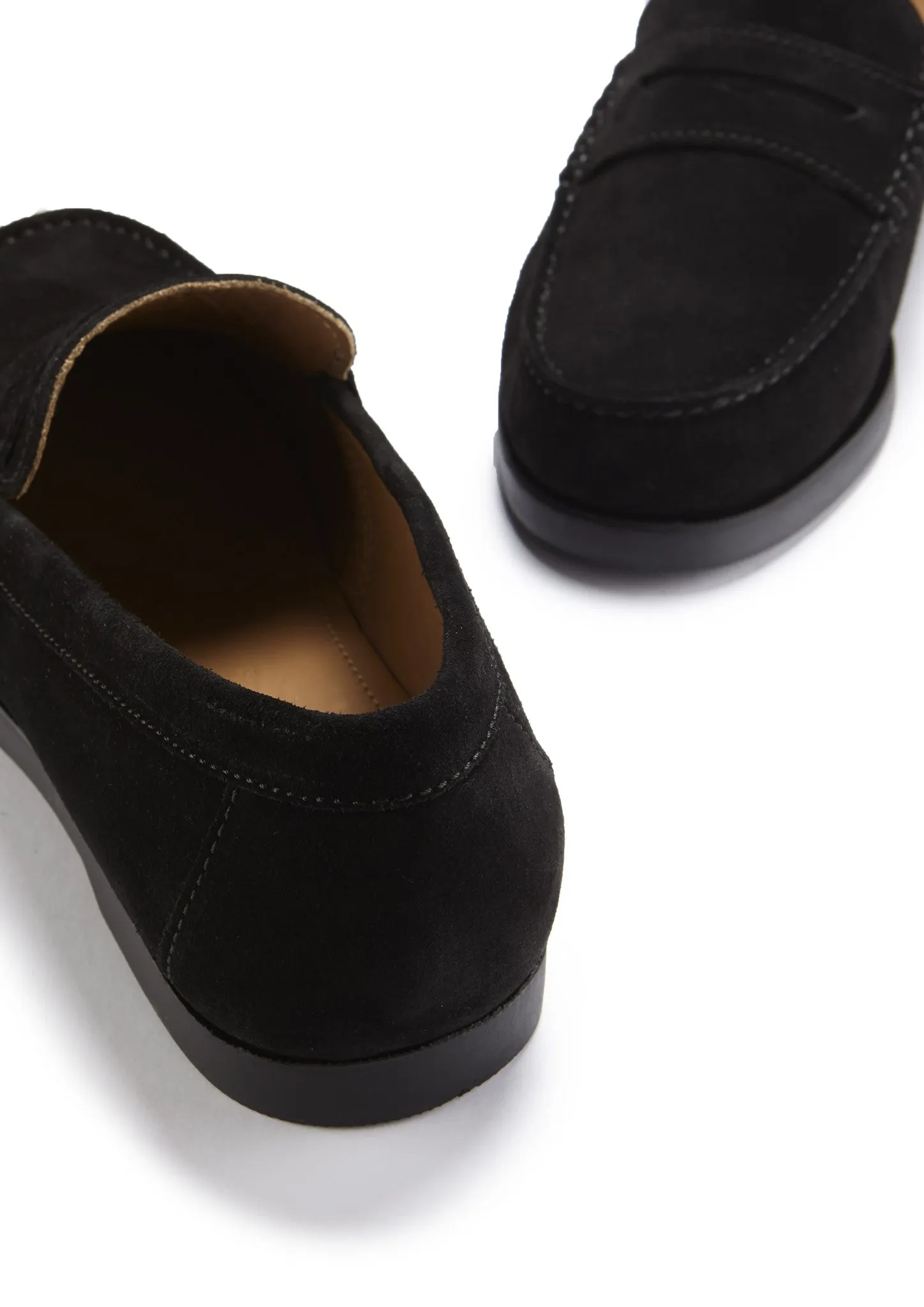Boat Loafers, black suede Elite Style