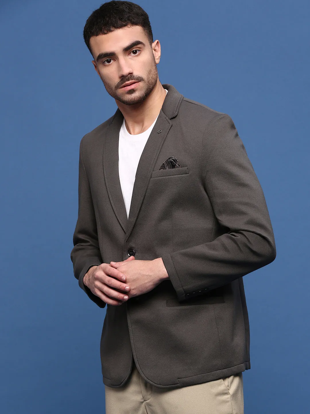 Men's Charcoal Single Breasted Slim Fit Blazer Durable Water Repellent Finish snap closure