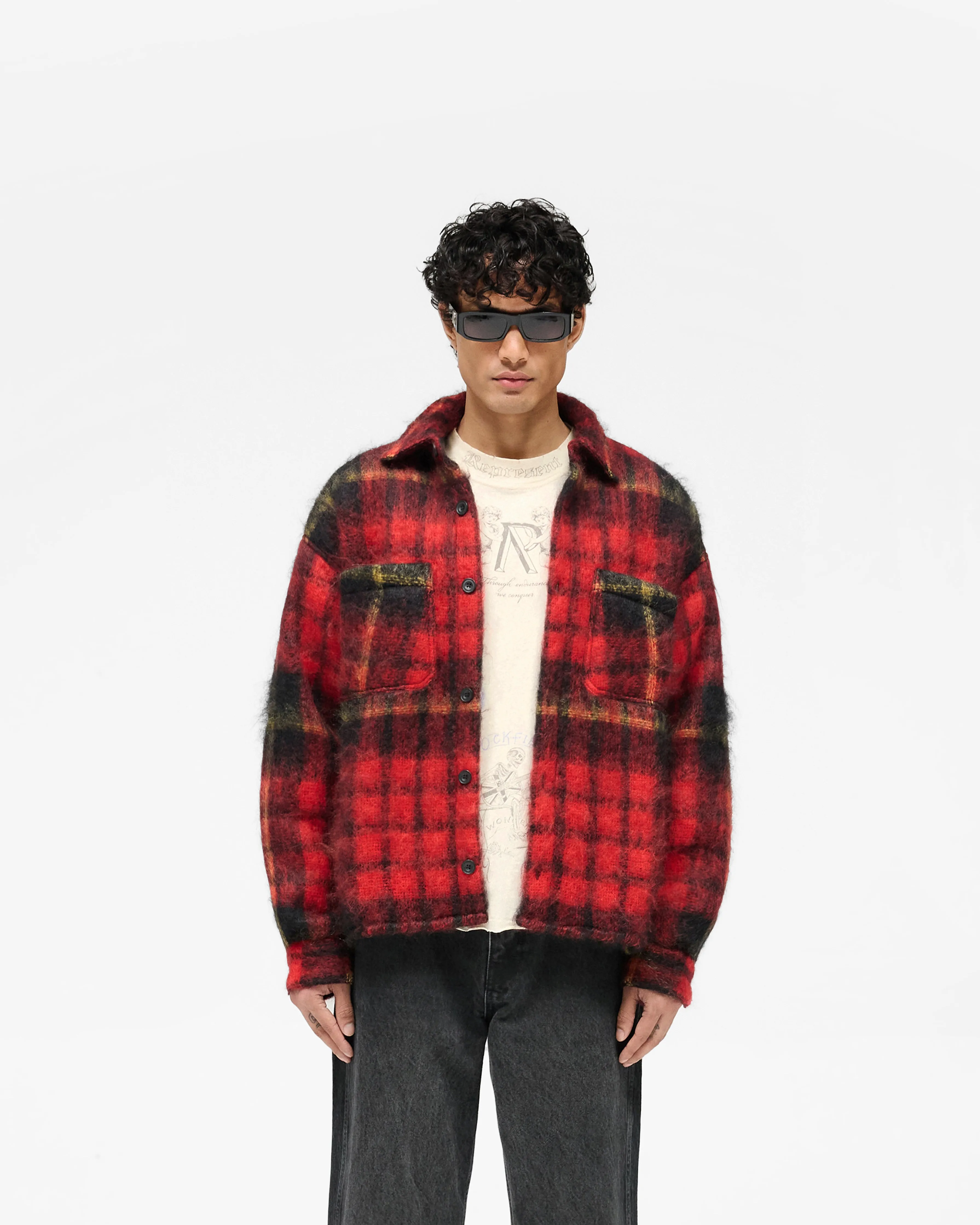 Mohair Overshirt - Red Check Minimalist Aesthetic Seasonal Comfort