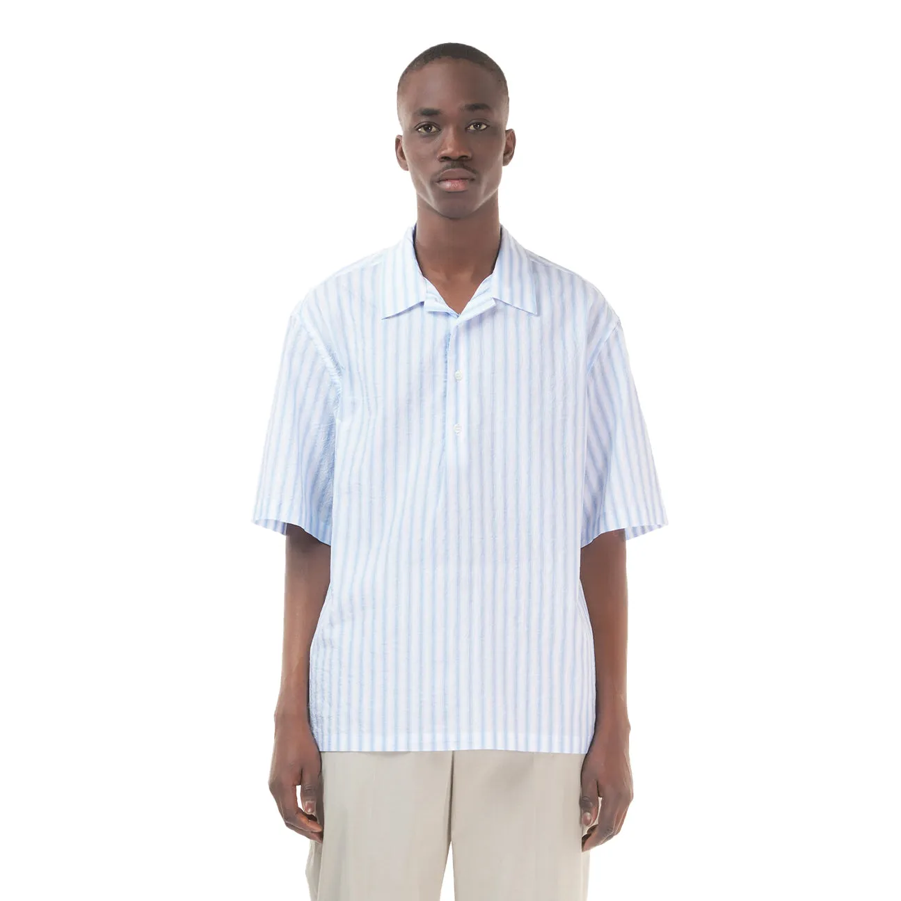 Neutral Toned Stitching Mola Barai Short Sleeve Shirt - Cielo
